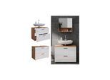 Vicco Waschtischunterschrank Waschbeckenunterschrank Irma Eiche Weiß Hochglanz modern 80x59 cm Badezimmer Schrank Badschrank Badkommode Badmöbel 2 Schubladen