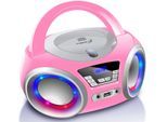 Cyberlux CL-910 tragbarer CD-Player (CD, Boombox,tragbar,LED-Disco-Beleuchtung,FM Radio mit MP3 USB), rosa