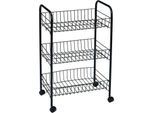 Schwarzer multi-purpose trolley aus Metall mit 3 Ablagen und 4 Rädern 40x26x62h cm - King Home