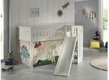 VIPACK - Spielbett SCOTT, LF 90 x 200 cm, mit Rolllattenrost, Rutsche, Leiter und Textilset "Dino",