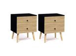 Idmarket - Lot de 2 tables de chevet emmie 2 tiroirs scandinaves noir et hêtre