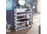 FineBuy Schuhregal Weiß 75x92,5 cm Flurregal Hoch Regal 7 Fächer mit Schublade