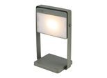 LED-Solar-Tischlampe Saulio, olivgrün, IP44, Alu, USB, Akku