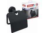 Tesa - moon black Toilettenpapierhalter mit Deckel, matt schwarz - WC-Rollenhalter zur Wandbefestigung ohne Bohren, inkl. Klebelösung - 53 mm x 140