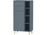 Mid.you Highboard , Blau, Petrol , Holz , Eiche , massiv , 1 Fächer , 2 Schubladen , 60.2x113.4x33.1 cm , Made in Germany , Typenauswahl, stehend , Kleinmöbel, Kommoden, Highboards