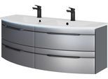 Waschtisch SAPHIR "Serie 7045 Mineralmarmor-Waschtisch und Unterschrank, 131 cm breit", grau (stahlgrau metallic), B:131cm H:50,2cm T:51,8cm, Waschtische, Waschtisch, Doppel-Waschplatz mit 4 Schubladen, Badmöbel Set mit Waschtisch