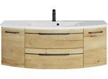 Waschtisch SAPHIR "Serie 7045 Mineralmarmor-Waschtisch und Unterschrank, 131 cm breit", braun (halifax eiche quer nachbildung), B:131cm H:50,2cm T:49,8cm, Waschtische, Waschtisch, Waschplatz mit 2 Schubladen, 2 Türen, Badmöbel Set mit Waschtisch