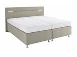 Boxspringbett, beige (struktustoff dunkelbeige), mit LED-Beleuchtung, Liegefläche B/L: 200cm x 200cm, H3, 7-Zonen-Kaltschaummatratze, Bezug Unterbox und Kopfteil: Strukturstoff (77% Polyester und 23% Viskose);Bezug Obermatratze 100% Polyester, waschbar bis 60C, WESTFALIA SCHLAFKOMFORT, Komplettbetten, Boxspringbett, wahlweise mit LED-Beleuchtung