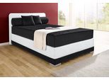 Boxspringbett MAINTAL "Lago", schwarz-weiß (schwarz, weiß), B:147cm L:210cm, Bezug Kopteil und seitliche Unterbox wahlweise Microvelours aus 100% Polyester oder Kunstleder;DIe Obermatratze ist bei beiden Bezugsqualitäten mit Microfaser (100% Polyester) bezogen, Unterseite 100% Baumwolle;Das Kopfteil ist bei Microvelours an den Ecken abgerundet, bei Kunstleder gerade;Bezug der Oberseite aus strapaz