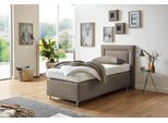 Boxspringbett, beige (feinstrukturstoff dunkelbeige), Liegefläche B/L: 90cm x 200cm, H3, Bonnell-Federkernmatratze, Bezug Unterbox und Kopfteil: Feinstrukturstoff (77% Polyester, 23% Viskose);Bezug Obermatratze 100% Polyester, waschbar bis 60C;Bezug Zierkissen Feinstrukturstoff (77% Polyester, 23% Viskose), WESTFALIA SCHLAFKOMFORT, Komplettbetten, Boxspringbett, mit Zierkissen und verchromten Kufe