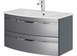 Waschtisch SAPHIR "Serie 7045 Mineralmarmor-Waschtisch und Unterschrank, 91 cm breit", grau (stahlgrau metallic), B:91cm H:50,2cm T:50,1cm, Waschtische, Waschtisch, Waschplatz mit 2 Schubladen, Badmöbel Set mit Waschtisch