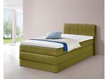 Boxspringbett HAPO, grün, Liegefläche B/L: 100cm x 200cm, kein Härtegrad, 7-Zonen-Tonnentaschen-Federkernmatratze, Kopfteil, seitliche Unterbox und Obermatratze sind mit pflegeleichtem Feinstrukturstoff in Leinenoptik (100% Polyester) bezogen;Die Oberseite der Unterfederung und die Ober- und Unterseite der Obermatratze sind jeweils mit einem rutschhemmenden Stoff aus 100% Polyester bespannt., Komp