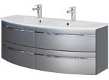 Waschtisch SAPHIR "Serie 7045 Mineralmarmor-Waschtisch und Unterschrank, 131 cm breit", grau (stahlgrau metallic), B:131cm H:50,2cm T:51,8cm, Waschtische, Waschtisch, Doppel-Waschplatz mit 4 Schubladen, Badmöbel Set mit Waschtisch