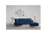 Ecksofa SIT & MORE "Fashion L-Form", blau, B:250cm H:84cm T:207cm, Sofas, wahlweise mit Kopfteilverstellung, Vorziehsitz, motorisch, Nickelfüße