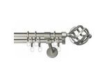 Gardinenstange GARESA "RUSTIKA", silber (mattchromfarben), L:160cm Ø:16mm, Metall, Gardinenstangen, rustikale Vorhanggarnitur, verlängerbar, m. Ringe, Endknopf Korb