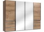 Schwebetürenschrank WIMEX "Level by fresh to go", braun (plankeneichefarben, weißglas), B:300cm H:216cm T:65cm, Schränke, Schwebetürenschrank, mit Glastüren und Synchronöffnung