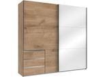 Schwebetürenschrank WIMEX "Level by fresh to go", braun (plankeneichefarben, weißglas), B:250cm H:236cm T:65cm, Schränke, Schwebetürenschrank, mit Glastür