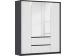 Drehtürenschrank RAUCH "Mainz mit Spiegel und Passepartout", grau (graumetallic, alpinweiß), B:185cm H:212cm T:58cm, Holzwerkstoff, Schränke, Drehtürenschrank, optional mit Beleuchtung, Außentüren mit Push-to-Open Funktion