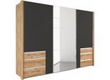 Schwebetürenschrank WIMEX "Level by fresh to go", grau (plankeneichefarben, graphit), B:300cm H:236cm T:65cm, Schränke, Schwebetürenschrank, jeweils mit einer Spiegeltür