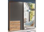 Schwebetürenschrank WIMEX "Level by fresh to go", grau (plankeneichefarben, graphit), B:250cm H:236cm T:65cm, Schränke, Schwebetürenschrank, jeweils mit einer Spiegeltür
