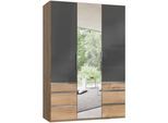 Kleiderschrank WIMEX "Level by fresh to go", grau (plankeneichefarben, grauglas), B:150cm H:216cm T:58cm, Schränke, Kleiderschrank Drehtürenschrank, mit Glas-und Spiegeltüren