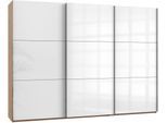 Schwebetürenschrank WIMEX "Level by fresh to go", braun (plankeneichefarben, weißglas), B:300cm H:216cm T:65cm, Schränke, Schwebetürenschrank, mit Glastüren