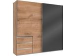 Schwebetürenschrank WIMEX "Level by fresh to go", grau (plankeneichefarben, grauglas), B:200cm H:236cm T:65cm, Schränke, Schwebetürenschrank, mit Glastür