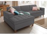 Ecksofa HOME AFFAIRE "Corby L-Form", grau (anthrazit), B:266cm H:80cm T:162cm, Struktur fein (100% Polyester);Chenille (100% Polyester);NaturLEDER (echtes Rindsleder) auf Sitzfläche, Kunstleder im Korpus;Melrose (100% Polyester), Sofas, Ecksofa, wahlweise mit Bettfunktion, Steppung auf Sitzfläche