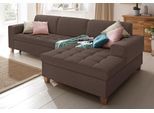 Ecksofa HOME AFFAIRE "Corby L-Form", braun (mittelbraun), B:266cm H:80cm T:162cm, Struktur fein (100% Polyester);Chenille (100% Polyester);NaturLEDER (echtes Rindsleder) auf Sitzfläche, Kunstleder im Korpus;Melrose (100% Polyester), Sofas, Ecksofa, wahlweise mit Bettfunktion, Steppung auf Sitzfläche