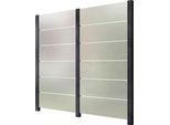 Zaun STAKET PRO, grau (anthrazit), Pfosten: 3 Stk., Aluminium, Glas, Zaunelemente, Glaszaun, Gesamtlänge: 2,212 m, 3 Pfosten
