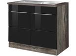 Spülenschrank KOCHSTATION "KS-Brindisi", schwarz (schwarz hochglanz, eiche vintage), B:100cm H:85cm T:60cm, Holzwerkstoff, MDF, Schränke, Spülenschrank, 100 cm breit, inklusive Einbauspüle