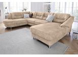 Wohnlandschaft SIT & MORE "Salsa U-Form", beige, B:333cm H:86cm T:205cm, Struktur (100% Polypropylen);Bedruckte Microfaser (100% Polyester);Luxus-Microfaser ALTARA NUBUCK (100% Polyester), Sofas, Wohnlandschaft, mit Federkern, wahlweise mit Bettfunktion