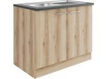 Spülenschrank OPTIFIT "Bella", beige (wildeiche, wildeiche, anthrazit), B:100cm H:84,8cm T:60cm, Holzwerkstoff, Schränke, Spülenschrank, Breite 100 cm, mit Edelstahl-Einbauspüle