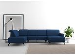 Wohnlandschaft SIT&MORE "Bailando U-Form" Sofas Gr. B/H/T: 337 cm x 84 cm x 205 cm, Soft clean, Ottomane links, mit Kopfteilverstellung-mit Vorziehsitz motorisch, blau Wohnlandschaften wahlweise mit Kopfteilverstellung und Vorziehsitz, motorisch