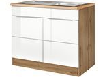 Spülenschrank KOCHSTATION "KS-Brindisi", weiß (weiß hochglanz, wotaneichefarbe), B:100cm H:85cm T:60cm, Holzwerkstoff, MDF, Schränke, Spülenschrank, 100 cm breit, inklusive Einbauspüle