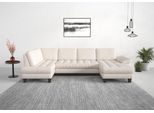 Wohnlandschaft SIT&MORE "Westham U-Form" Sofas Gr. B/H/T: 338 cm x 88 cm x 172 cm, Material, Ottomane links, ohne Federkern-ohne Bettfunktion-ohne Armteilverstellung-ohne Sitztiefenverstellung-ohne Bettkasten, beige (creme) Wohnlandschaften wahlweise mit Bettfunktion, Bettkasten, Sitztiefenverstellung