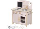 roba® Spielküche »Spielküche, rosa/natur«, mit Kreidetafel, Pfanne und Küchezubehör