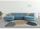 Wohnlandschaft SIT & MORE "Apulia U-Form", blau (hellblau), B:304cm H:78cm T:192cm, Webstoff (100% Polyester);Struktur weich (90% Polyester, 10% Polyamid);Luxus-Microfaser Euphoria (100% Polyester), Sofas, Wohnlandschaft, wahlweise Bettfunktion, Bettkasten und Kopf- und Armteilverstellung