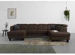 Wohnlandschaft SIT & MORE "Belluci U-Form", braun (mocca), B:321cm H:85cm T:195cm, Sofas, Wohnlandschaft, Kopfteilverstellung und Federkern, wahlweise mit Bettfunktion