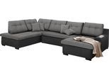 Wohnlandschaft HOME AFFAIRE "Föhr U-Form", grau (hellgrau), B:310cm H:75cm T:200cm, 100% Polyester PRIMABELLE/Webstoff;100% Polyester Melrose/Struktur grob;100% Polyester Luxus-Microfaser/Struktur, Sofas, Wohnlandschaft, wahlweise mit Bettfunktion