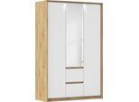 Drehtürenschrank RAUCH "Mainz mit Spiegel und Passepartout", weiß (eiche artisan, alpinweiß), B:141cm H:212cm T:58cm, Holzwerkstoff, Schränke, Drehtürenschrank, optional mit Beleuchtung, Außentüren mit Push-to-Open Funktion