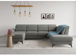 Wohnlandschaft SIT & MORE "Sinatra U-Form", grau (steel), B:326cm H:85cm T:220cm, 100% Polyester, Sofas, Wohnlandschaft, optional mit Kopfteilverstellung und Armteilfunktion, Metallfüße