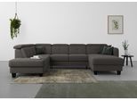Wohnlandschaft SIT & MORE "Belluci U-Form", grau (dunkelgrau), B:321cm H:85cm T:195cm, Sofas, Wohnlandschaft, Kopfteilverstellung und Federkern, wahlweise mit Bettfunktion