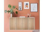 Sideboard HAMMEL FURNITURE "Mistral Kubus", weiß (weiß, eiche weiß pigmentiert), B:136cm H:69cm T:32,5cm, Holzwerkstoff, Massivholz, Sideboards, Sideboard, mit vier Türen, Wandmontage/stehend, Breite: 136 cm