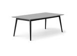 Esstisch HAMMEL FURNITURE "Meza Designtisch mit Auszugsfunktion und 2 Einlegeplatten", grau (graphit, schwarz, graphit), B:210cm H:74cm T:100cm, Tischplatte: Graphit nanobehandeltes Fenix-Laminat (schwarzer Rand), Gestell: Massive Esche. Mit nanobehandeltem Laminat, einer matten, seidigen Oberfläche, die Fingerabdrücke abweist und langlebig und hygienisch ist., Tische, Esstisch, bootsförmige Tisch