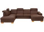 Wohnlandschaft HOME AFFAIRE "Dundee U-Form", braun (dunkelbraun), B:338cm H:86cm T:219cm, Luxus-Microfaser Lederoptik (100% Polyester), Sofas, Wohnlandschaft, wahlweise mit Kopfteilverstellung und zusätzlich mit Bettfunktion