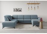 Wohnlandschaft SIT & MORE "Sinatra U-Form", blau (hellblau), B:326cm H:85cm T:220cm, 90% Polyester, 10% Polyamid, Sofas, Wohnlandschaft, optional mit Kopfteilverstellung und Armteilfunktion, Metallfüße