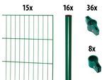 Einstabmattenzaun GARDEN 'N' MORE "mit Rundpfosten", grün, H:150cm L:30cm, Kunststoff, Stahl, Zaunelemente, 15 Elemente für 30 m, LxH: 200 x 150 cm, mit 16 Pfosten