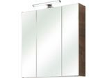 Spiegelschrank SAPHIR "Quickset Badschrank, 3 Spiegeltüren, 6 Einlegeböden, 65 cm breit", braun (eiche ribbeck, eiche ribbeck), B:65cm H:70cm T:16cm, Holzwerkstoff, Schränke, Spiegelschrank Spiegelschrank mit Beleuchtung, inkl. LED-Beleuchtung, Türdämpfer, Schalter-/Steckdosenkombination