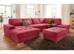 Wohnlandschaft SIT & MORE "Santorini U-Form", rot, B:340cm H:82cm T:224cm, Luxus-Microfaser ALTARA NUBUCK (100% Polyester) / Struktur (100% Polyester);Flachgewebe (100% Polyester) / Struktur (100% Polyester), Sofas, Wohnlandschaft, mit Federkern und Sitztiefenverstellung, wahlweise mit Bettfunktion